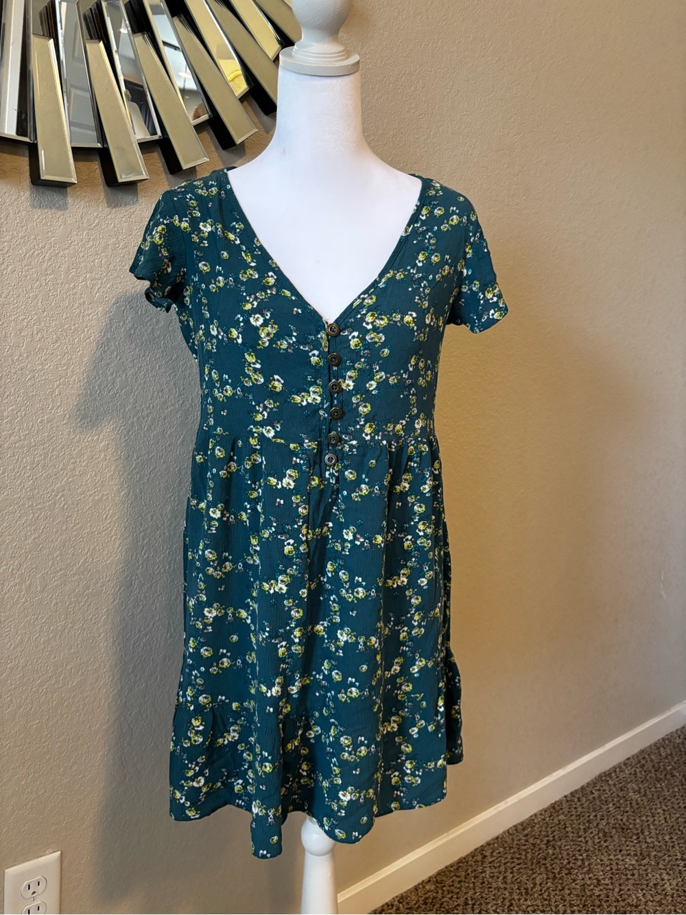 wild fable Teal Floral Button-Front Mini Dress